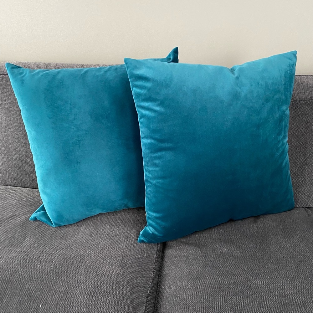 TangDepot Solid Velvet Throw Pillow Cover & pillow inserts - 22"x22" Teal Green